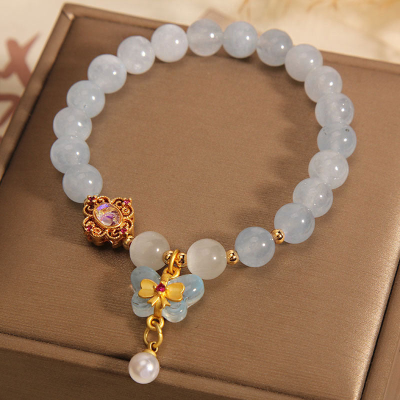 Fashion Butterfly Pendant Aquamarine Bracelet Women