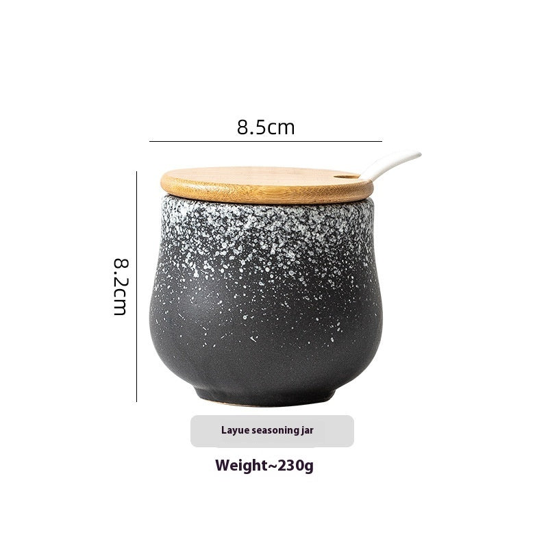 Kitchen Supplies Ceramic Wooden Lid Spoon Seasoning Bottle