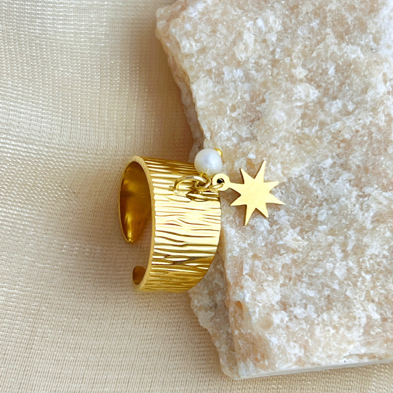 Stainless Steel 18K Gold Plating XINGX Open-end Pearl Ring