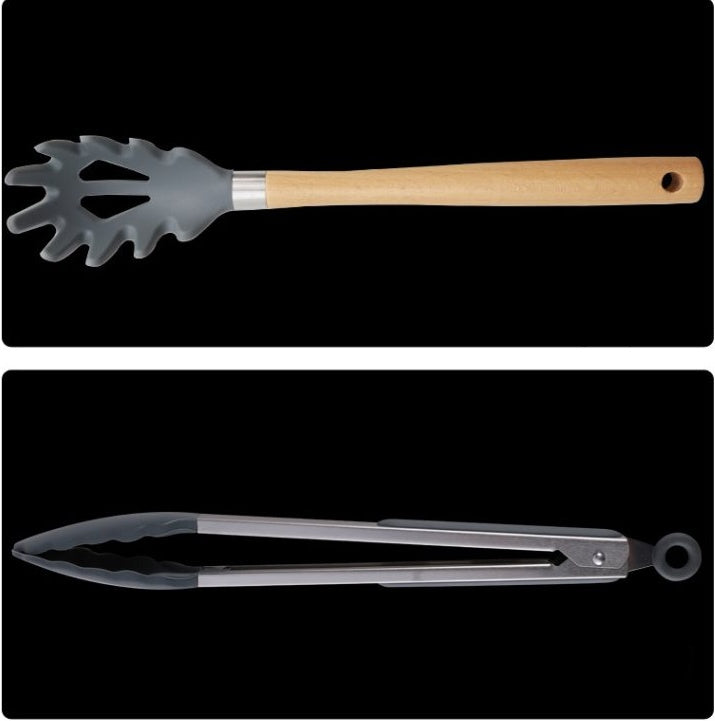 Vente directe d'ustensiles de cuisine en silicone à manche en bois et