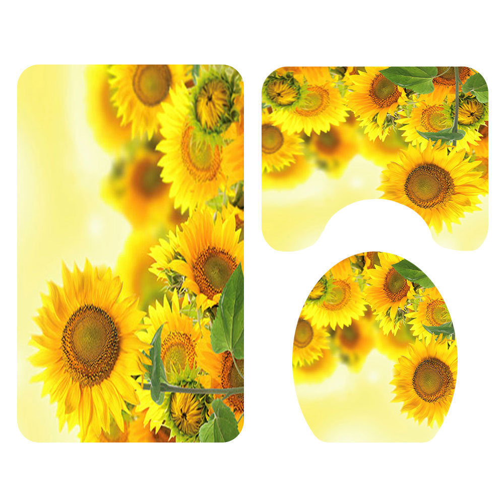 Sunflower Printed Shower Curtain Floor Mat Four-Piece Set