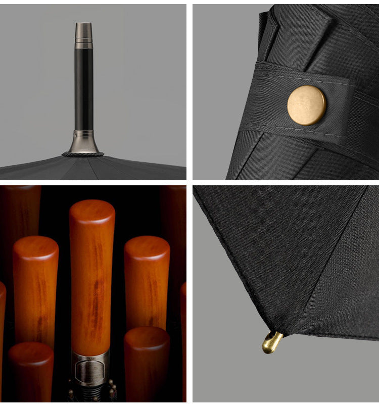 8 Bone Automatic Wooden Handle Umbrella Long Handle Straight Pole