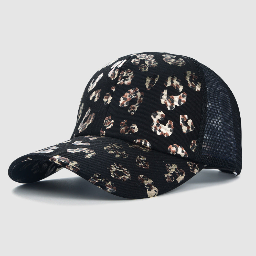 Women's Leopard Print Fashion Mesh Baseball Hat Sun Protection