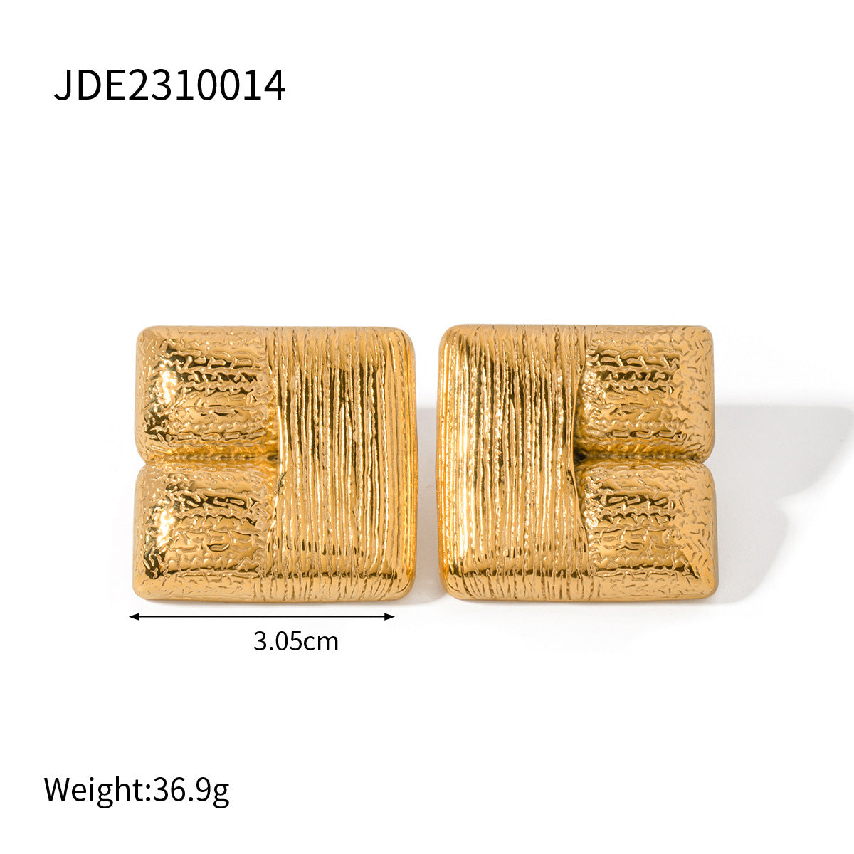 Trend 18K Gold Stainless Steel Square Texture Earrings