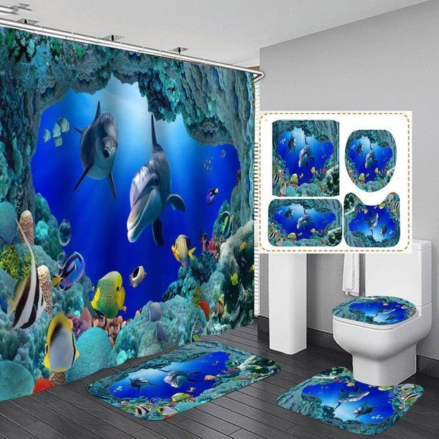 3D Printing Digital Printing Flower Bathroom Four-piece Set