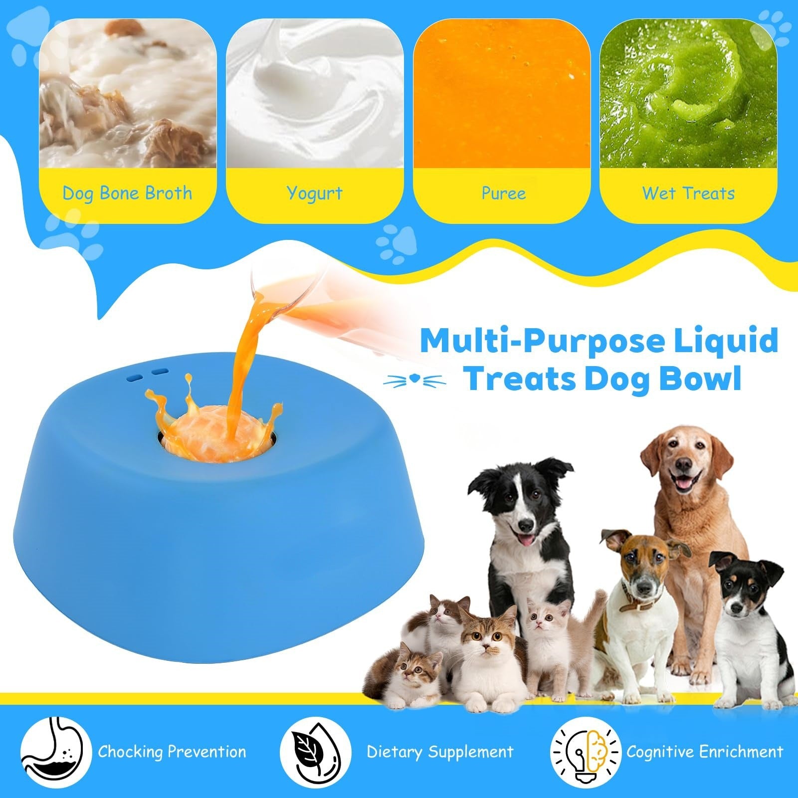 Gamelle anti-glisse sphérique pour animaux de compagnie, gamelle anti-étouffement pour chiens, jouet à lécher pour friandises liquides, bouillon d'os, yaourt