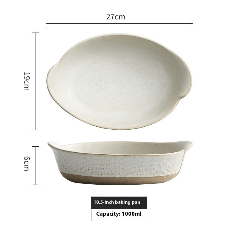 Retro Cheese Baked Rice Plate Double Handle Disk