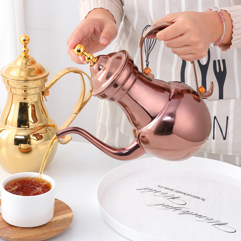 Vintage Stainless Steel Golden Teapot With Filter Screen