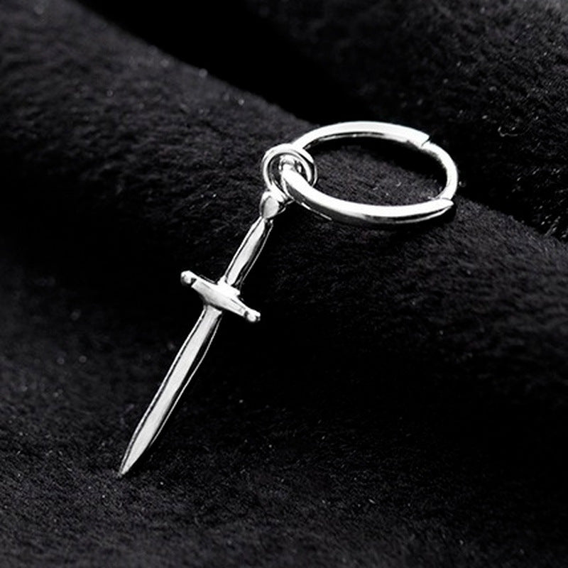 Vintage Personalized Hip Hop Sword-shaped Titanium Steel Earrings