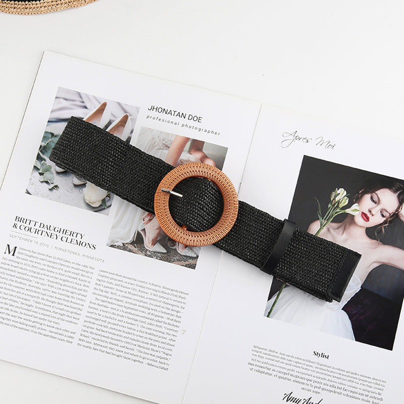 Ceinture en paille tressée en coton et lin pour femme