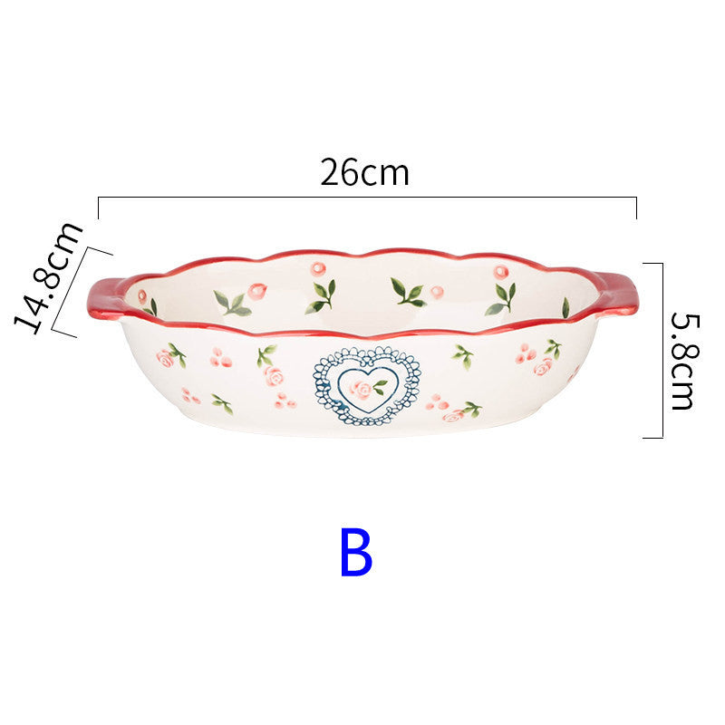 European Creative Binaural Baking Pan Ceramic Baking Oven Oval Baked Rice Pan