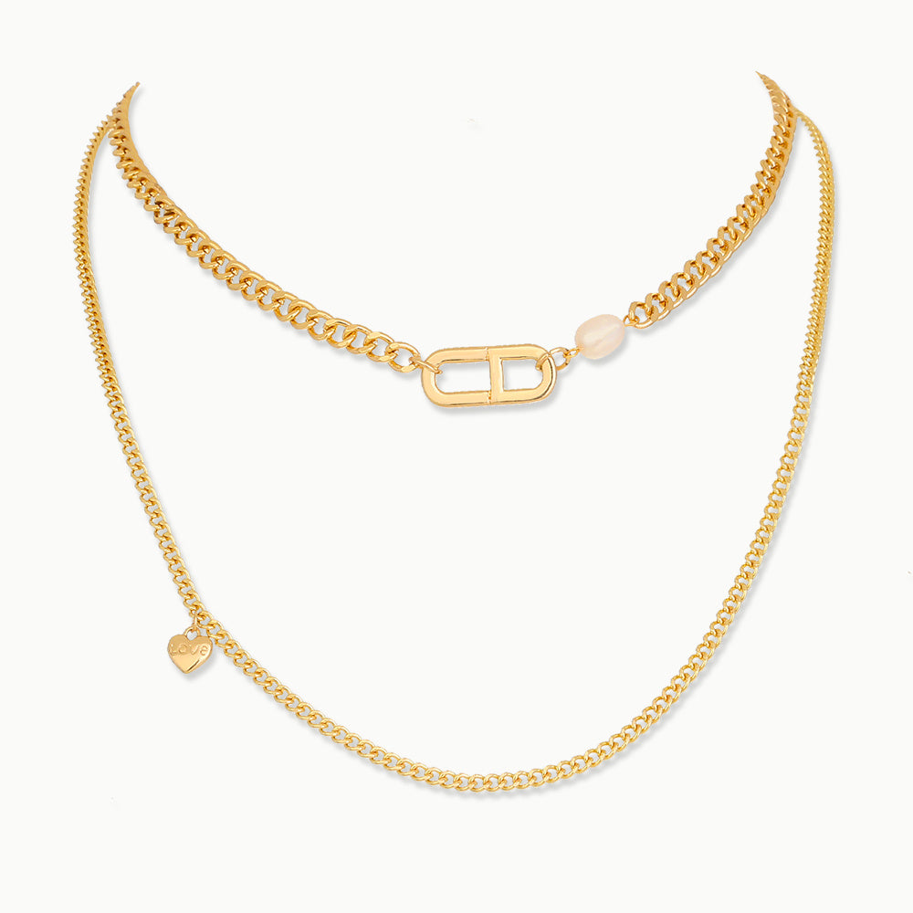 ins style hip-hop personality Japanese character thick chain design double layered necklace pearl necklace
