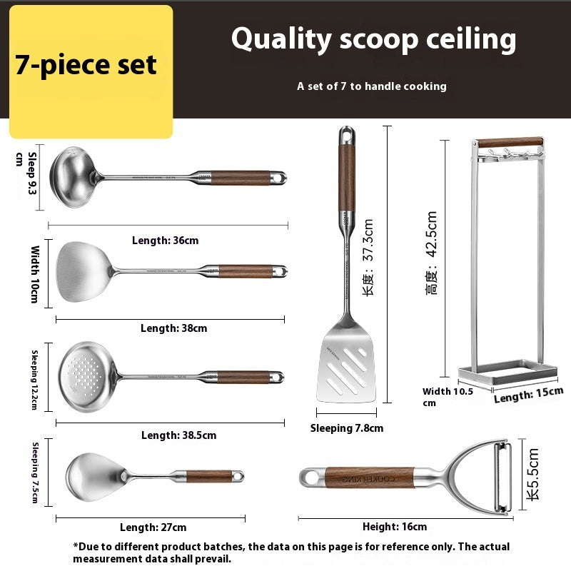 316 Stainless Steel Household Large Cooking Spoon Colander Rosewood Handle Set Rack