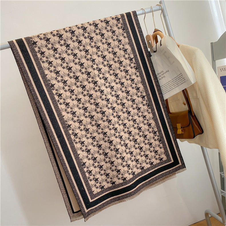 Autumn And Winter Five-pointed Star Warm Scarf Female Long Thickened Artificial Cashmere Scarf