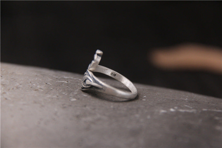 Sterling Silver Distressed Vintage Pure Silver Peacock Phoenix Ring