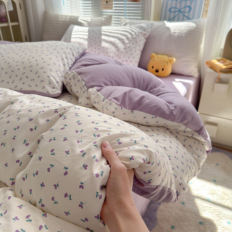 Pastoral Style Girl Floral Bunny Washed Cotton Bedding