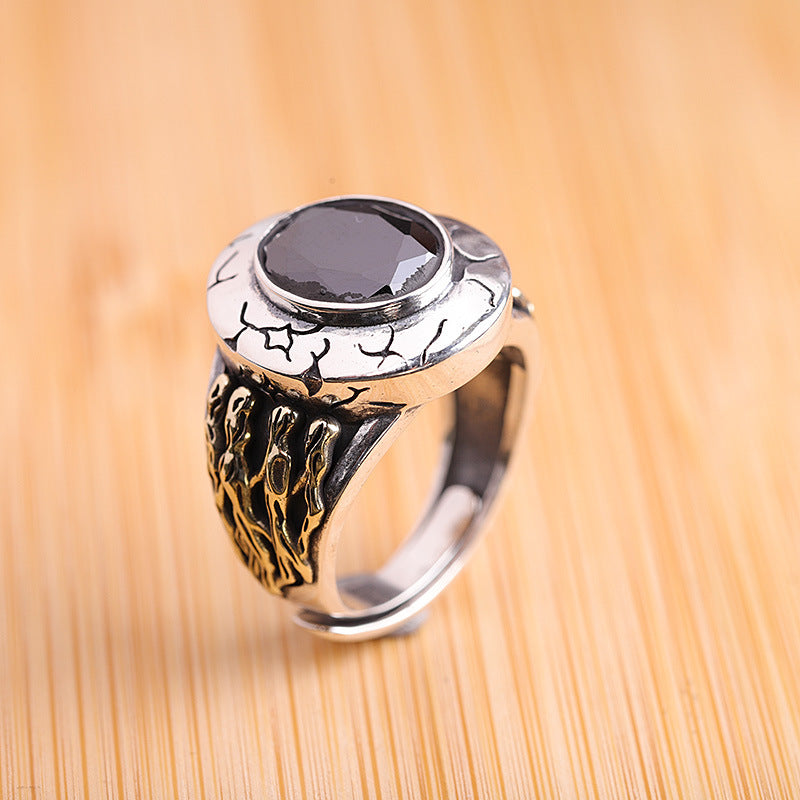 Fashion Simple Black Agate Men's Ring