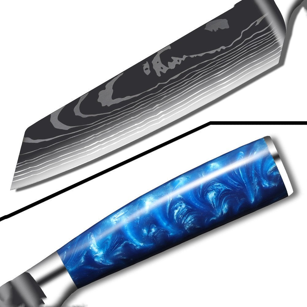 Stainless Steel Chef Knife With Blue Resin Handle
