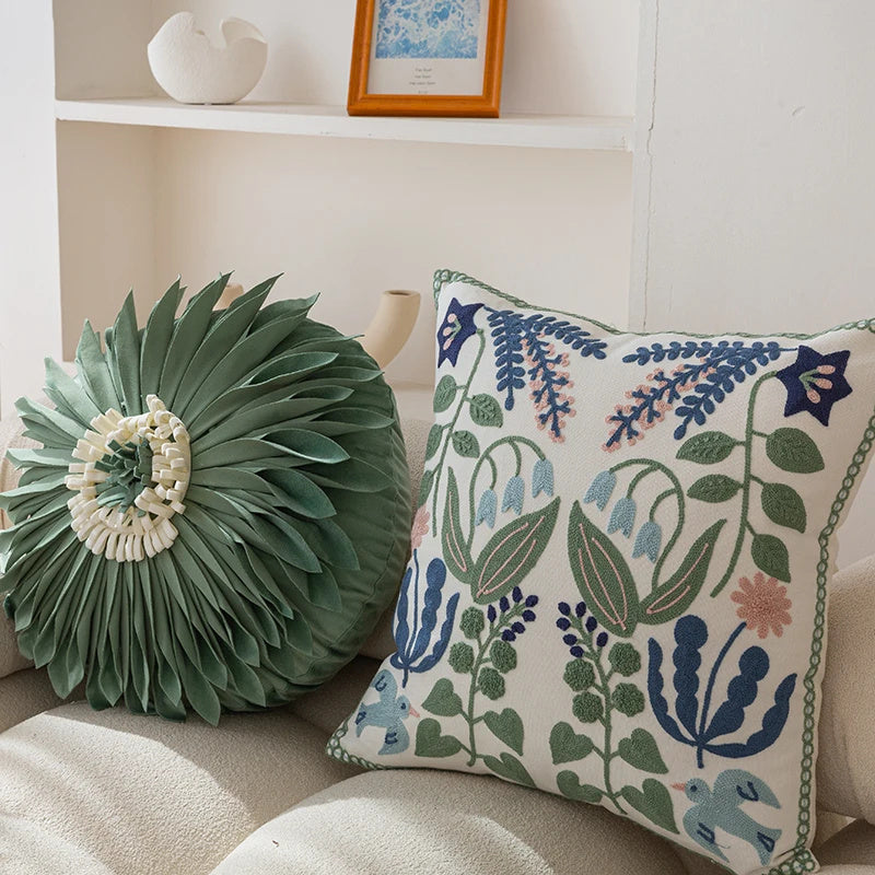 Green Fresh Tulip Pillow Cover Simple Embroidery Flower Sofa And Bed Cushions Office Lumbar Cushion