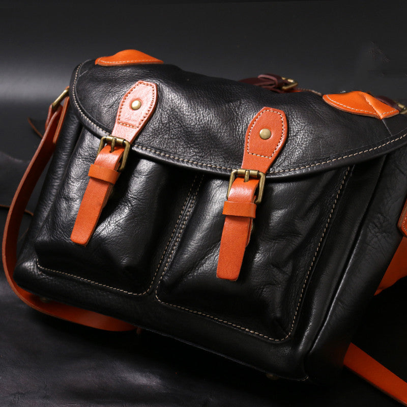 Sac bandoulière rétro en cuir de vachette pour homme