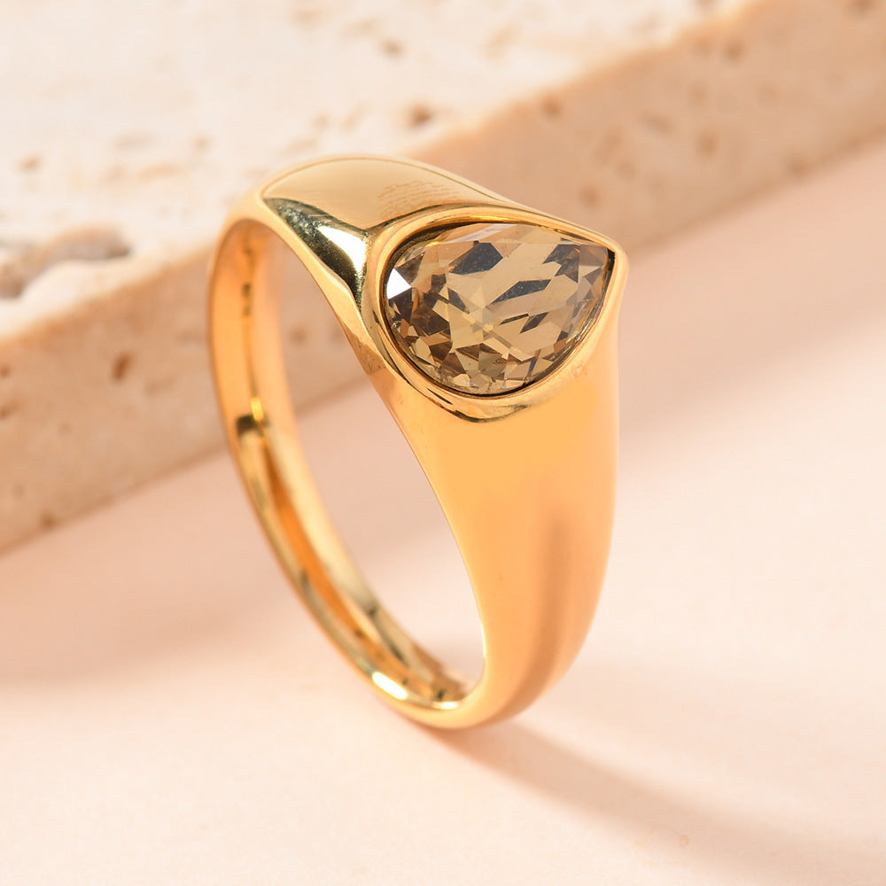 Colorful Rhinestone Rings Fashion Personality Teardrop-shaped Ring For Women Jewelry
