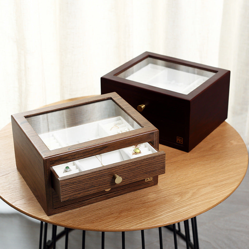 Earrings Wooden Storage Jewelry Box Earrings Necklace Hand Jewelry Large-capacity Household Jewelry Wooden Drawer Type
