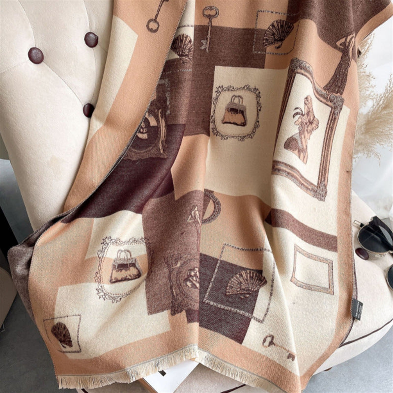 Thickened Warm Cashmere Scarf Women's Color Grid