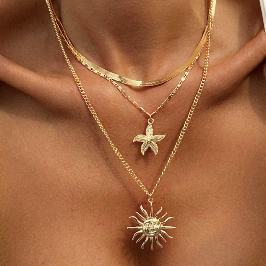 Exaggerated Face Sun Alloy Ring Suit Vacation Beach Geometric Adjustable Ring