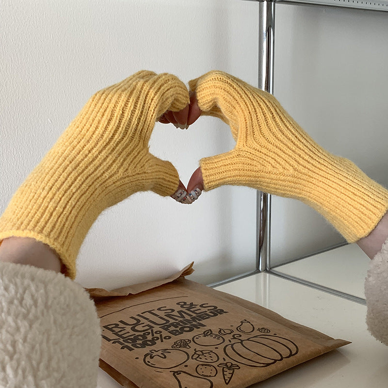 Knitted Wool Half Finger Gloves Solid Color