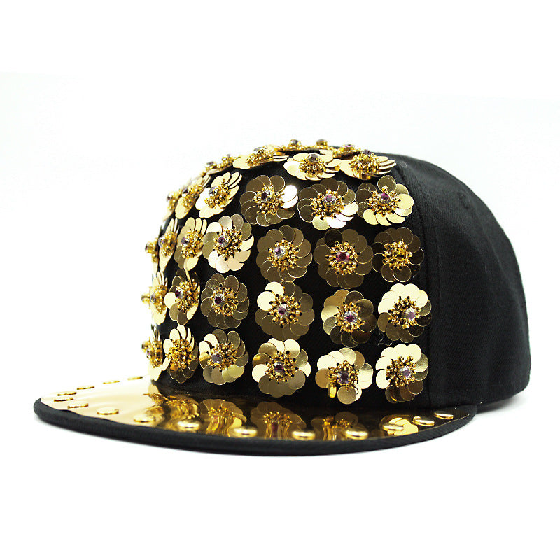 Men's Hip Hop Peaked Flower Sequins Flat-brimmed Baseball Cap