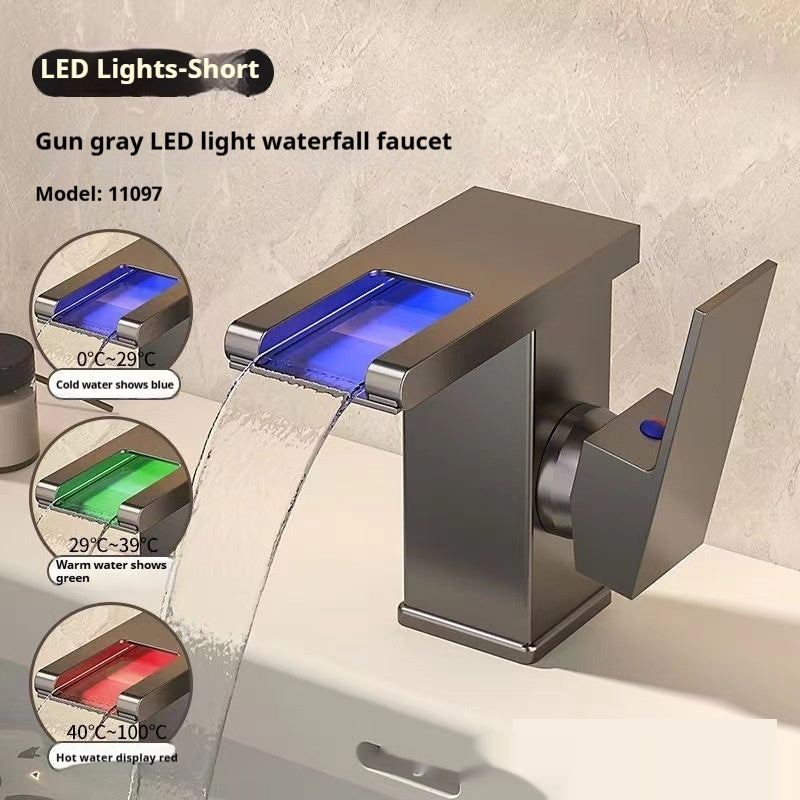 Black Waterfall Hot And Cold Table Basin Washbasin Bathroom Cabinet Faucet