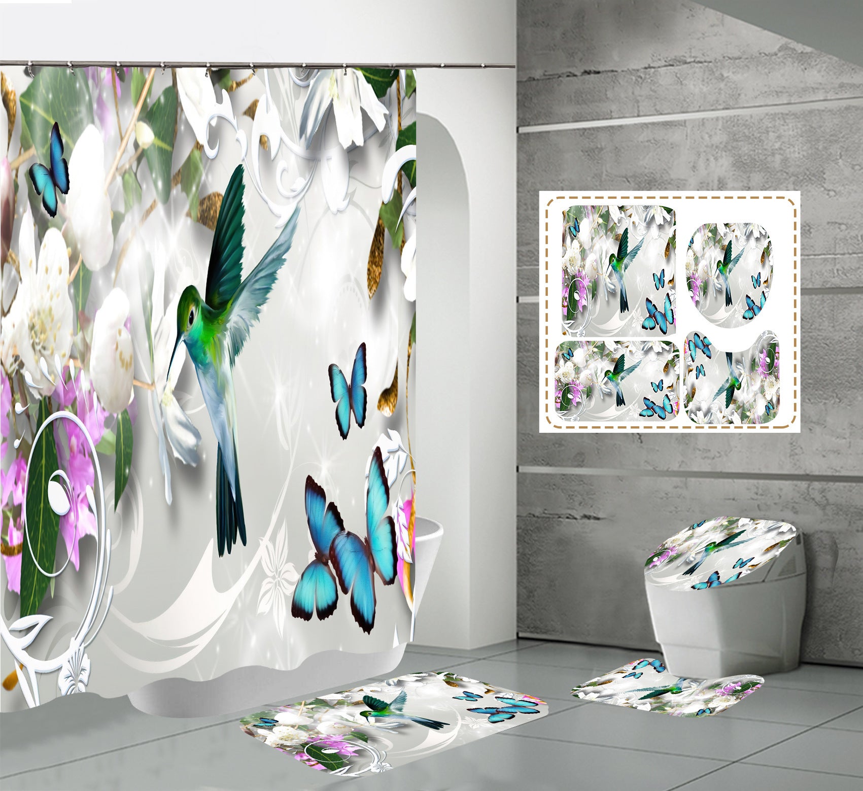 Digital Printing Colorful Birds Waterproof Polyester Bathroom Partition Shower Curtain