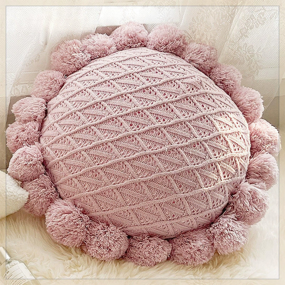 Home Decoration Knitting Cushion Cover Mint Green Tassel Pillowcover Modern Sofa Living Room Waist Pillow Bed Head Round Pillow Ins Style Pillow