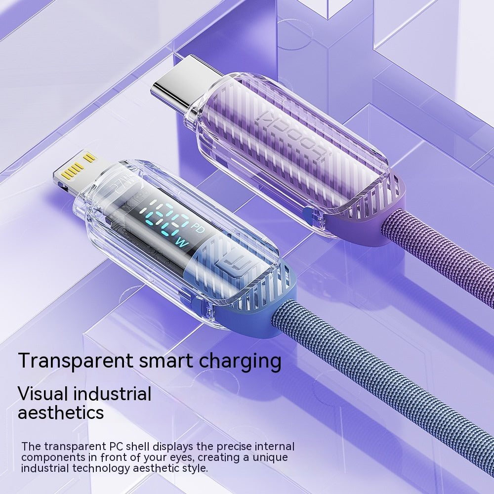 Transparent Digital Display PD27W Fast Charging Data Cable