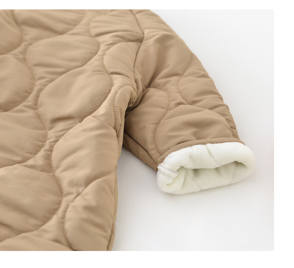 Autumn And Winter Quilted Cotton Fleece-lined Warm Baby Jumpsuit