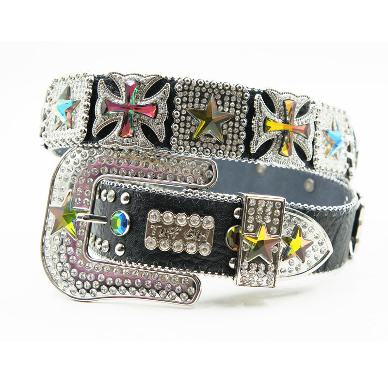 Ceinture de pantalon femme en strass de cristal, à la mode et polyvalente, avec boucle ardillon.