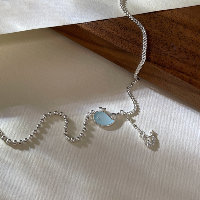 Blue Dancing Whale Dolphin Sterling Silver Anklet For Women
