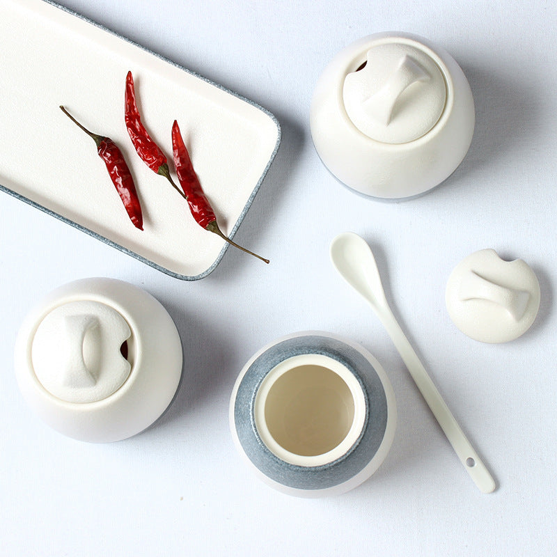 Ceramic Seasoning Pot Set Seasoning Bottle Countertop Chili Vinegar Soy Sauce Seasoning Pot