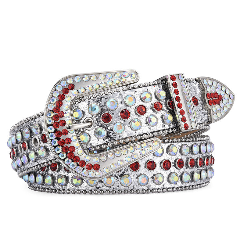 Ceinture unisexe en alliage, style punk rock, avec rivets et strass