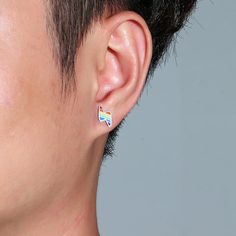 Six Color Rainbow Lightning Stud Earrings Simple And Small