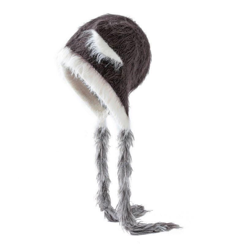 Cat Ears Mink Wool Ear Protection Color Matching Woven Hat Knitted Hat