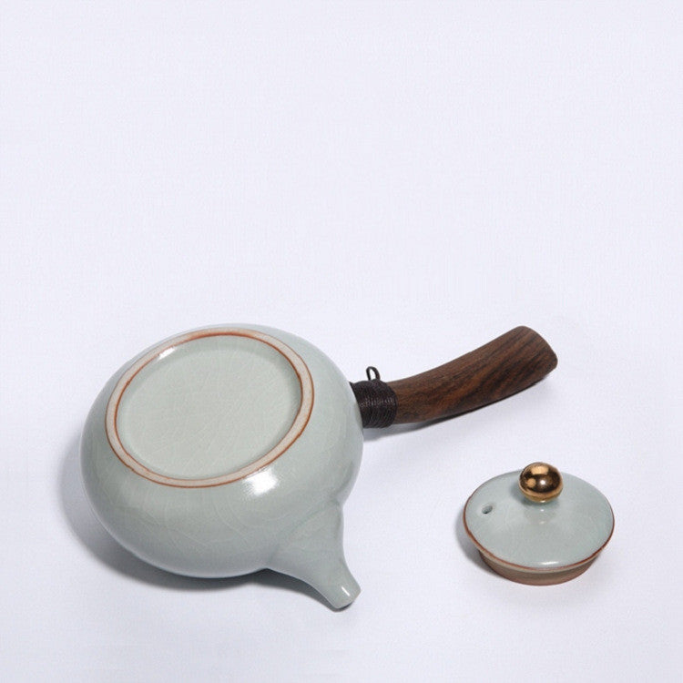 Side Handle Pot Travel Ceramic Tea Maker Vintage Wooden Teapot Kung Fu Set