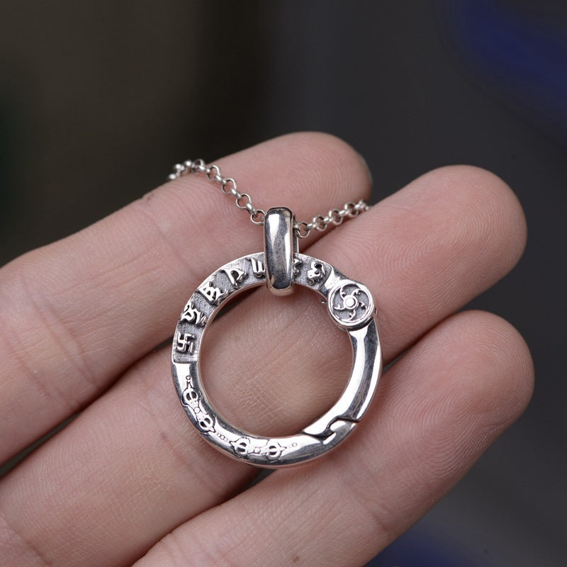 Simple Design Silver Buckle Accessory Buckle Six-character Mantra Keychain