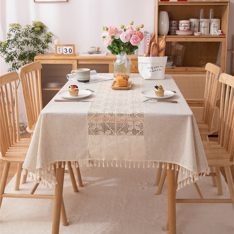 Polyester Linen Plain Hollow Lace Tablecloth