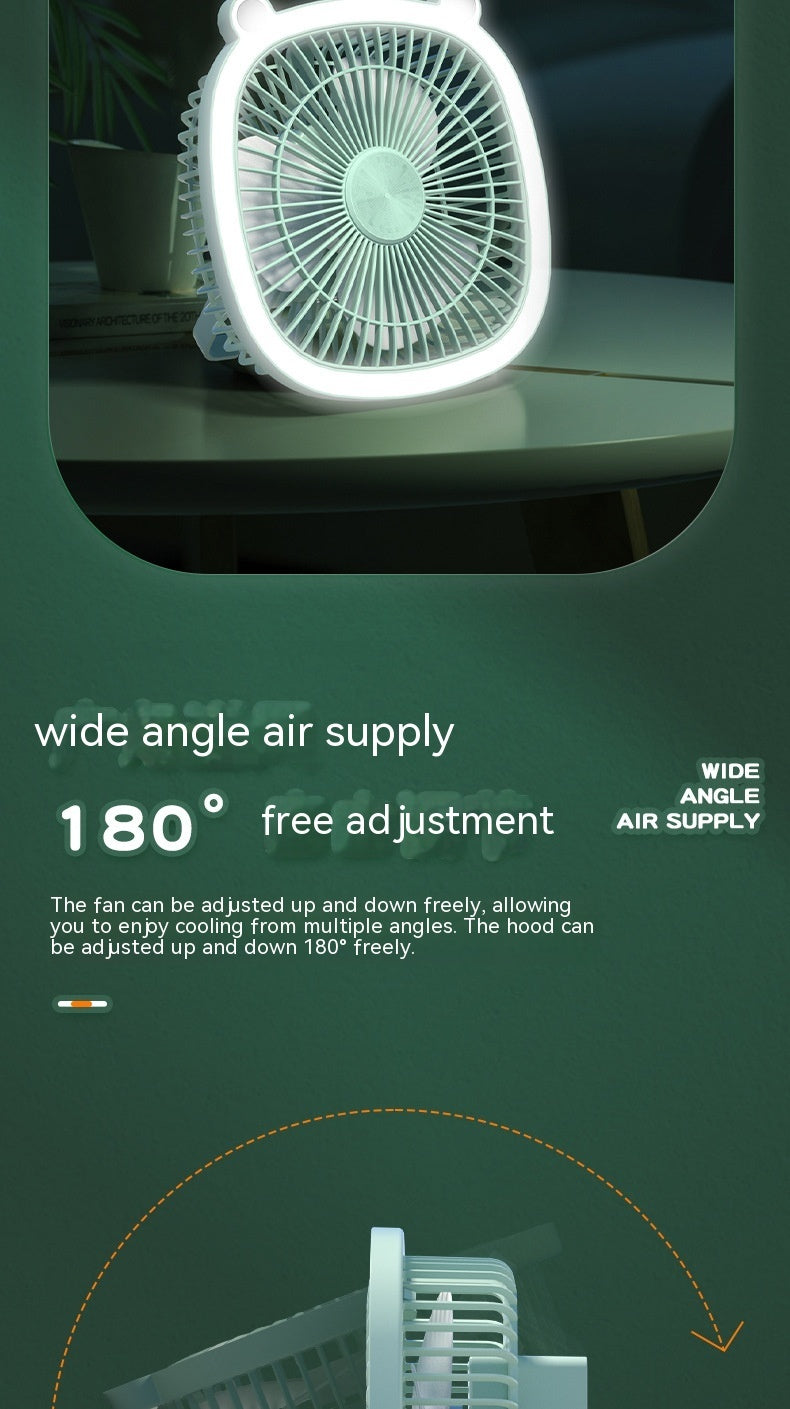 Small Electric Fan Rechargeable Night Light Portable Summer Cartoon Moving Student Bed Head Wall Desktop Mini