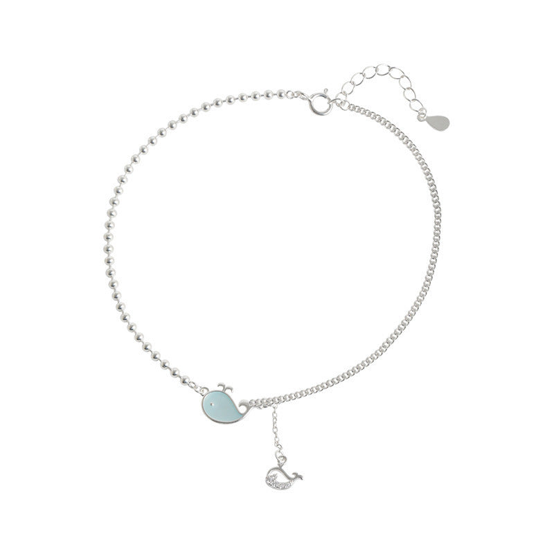 Blue Dancing Whale Dolphin Sterling Silver Anklet For Women