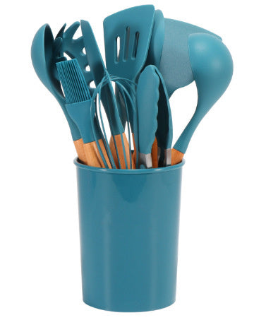 Ustensiles de cuisine en silicone à manche en bois, ensemble de 12 spatules antiadhésives, outils de cuisine, spatule de cuisson, cuillère, ensemble de pâtisserie