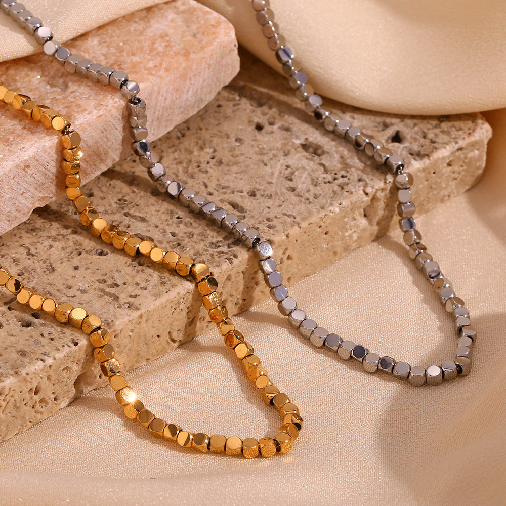 Simple Niche Personality Stainless Steel Cube Bead Necklace