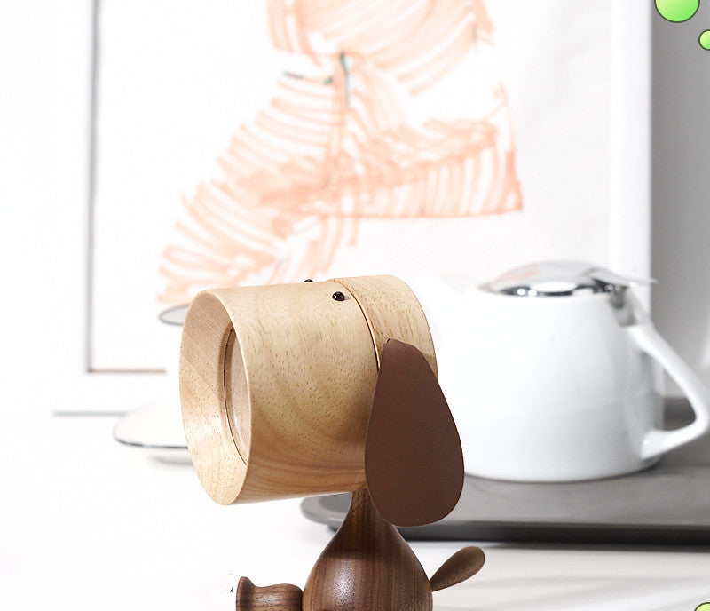 Solid Wood Cute Puppy Alarm Clock Gift Desktop Charging Creative