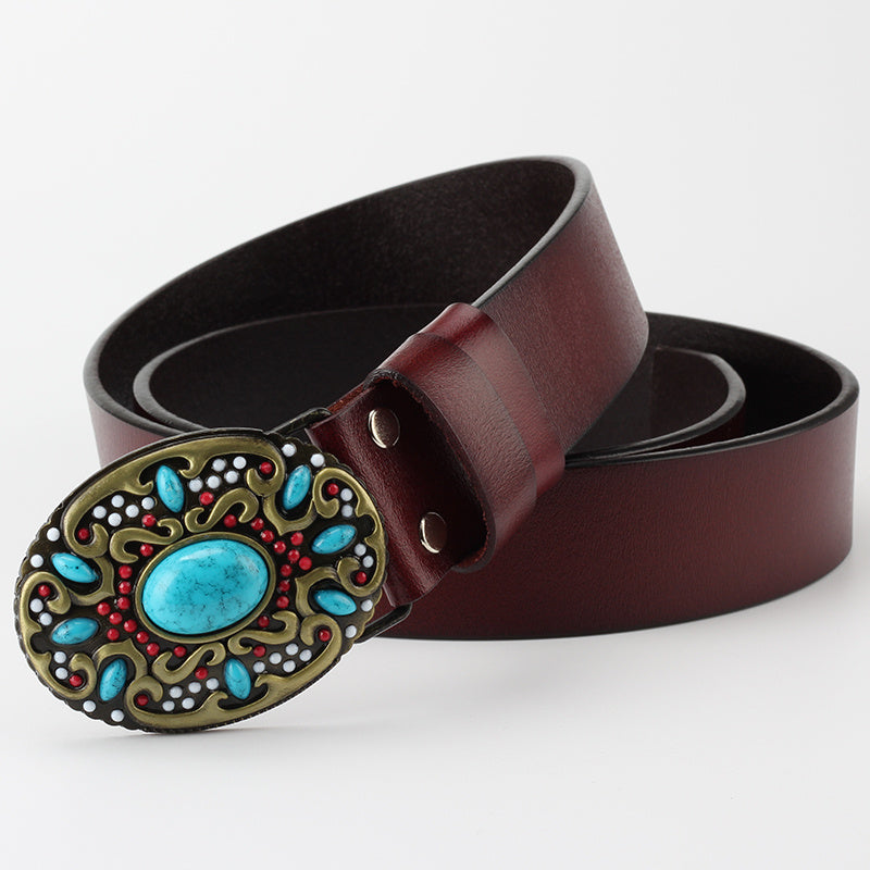 Ceinture Femme en Cuir Perles Décoration Mode